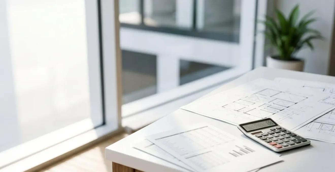 Négociation de prêt immobilier avec documents financiers et calculatrice sur un bureau moderne
